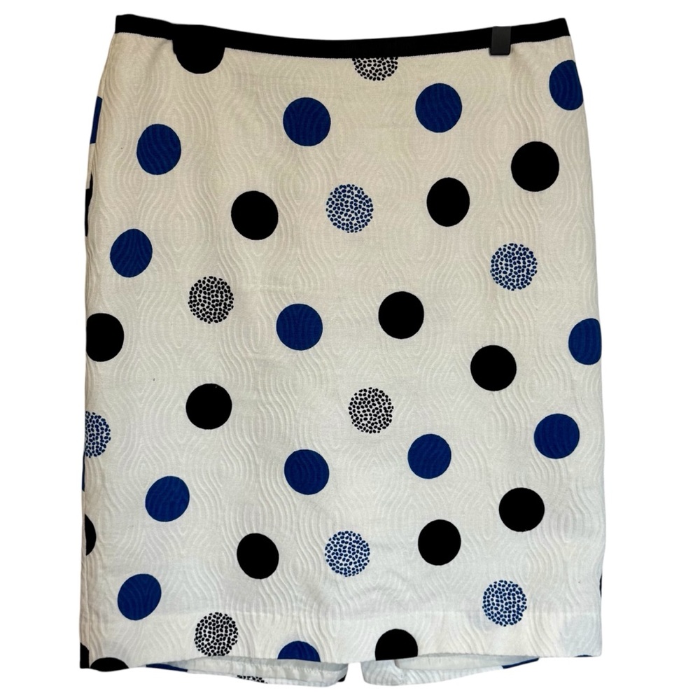 Talbots Skirt White w/ Blue‎ Black Circles Cotton Women's Size 6P Petite Lined